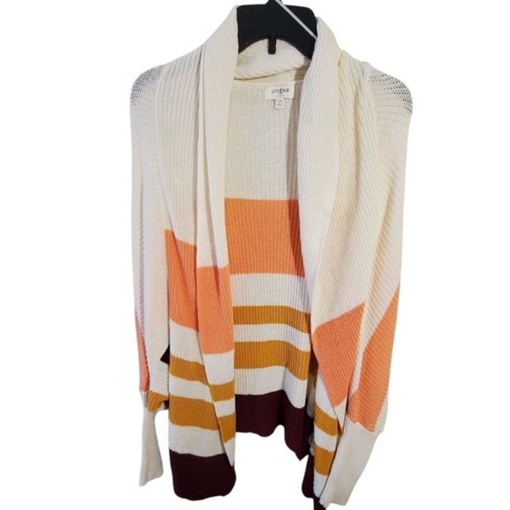 Umgee Womens Striped Open Front Cardigan C2101 Cream‎ Orange Yellow SM Cotton